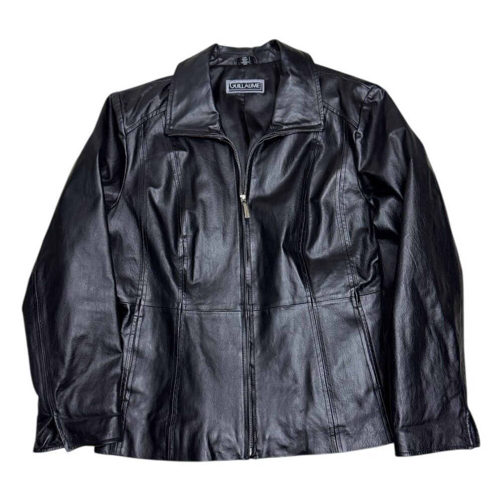 GUILLAUME Genuine Leather Luxury Designer Black Y2K Jacket Womens Large